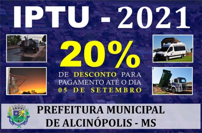IPTU 2022 - Desconto de 20% no pagamento à vista se encerra dia 05 de setembro.