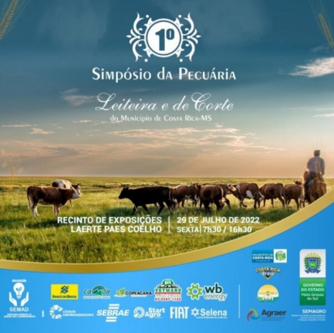 1º Simpósio da Pecuária Leiteira e de Corte de Costa Rica acontece dia 29 de julho