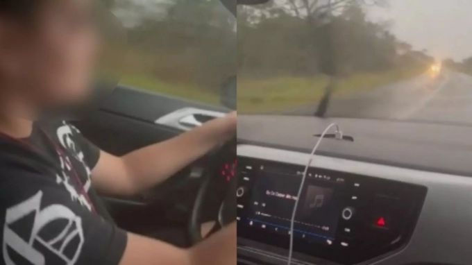 Pai filma e incentiva filho de 9 anos a dirigir em rodovia de MS durante chuva: 'meu motorista particular'