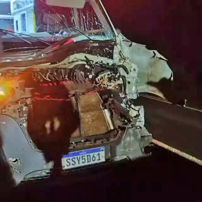 Ambulância fica totalmente destruída ao colidir com bezerra na MS-276