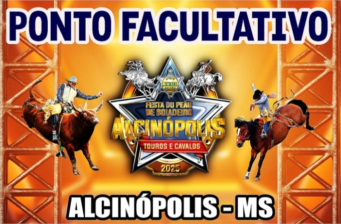 Alcinópolis terá ponto facultativo durante a Festa do Peão e população é convidada a prestigiar o evento Alcinópolis terá ponto facultativo durante a Festa do Peão e população é convidada a prestigiar o evento