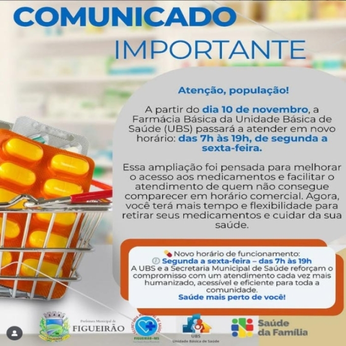 Farmácia Básica de Figueirão amplia horário de atendimento a partir de 10 de novembro