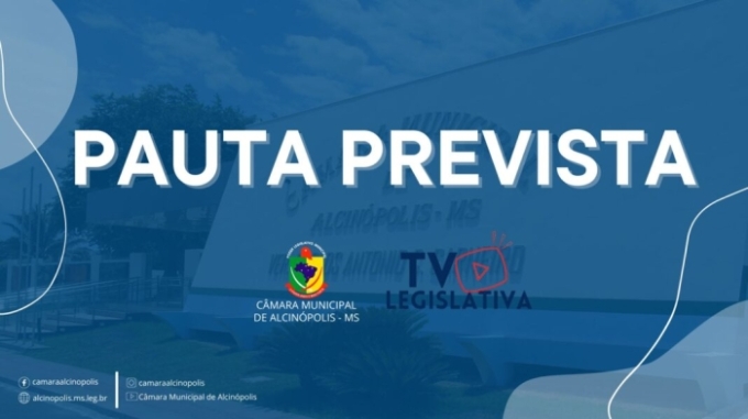Pauta do Legislativo de Alcinópolis para o dia 1º de dezembro