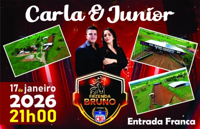 Show com Carla & Junior vai animar programação do CNL, na Fazenda Bruno