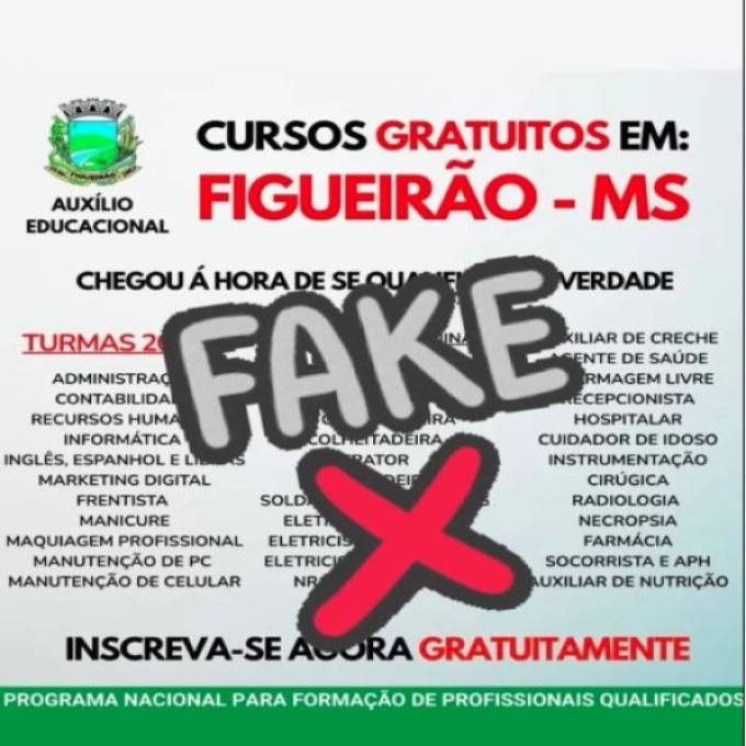Prefeitura emite alerta para a falsa divulgação de cursos gratuitos em Figueirão