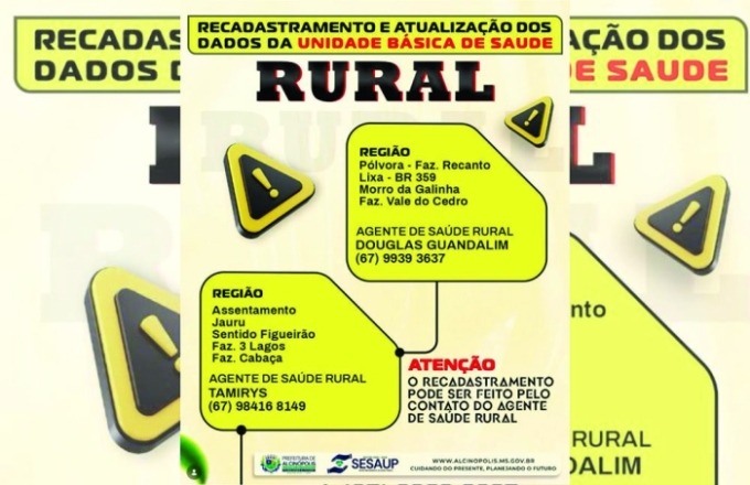 Prefeitura alerta para recadastramento e atualização de dados na Unidade de Saúde Rural