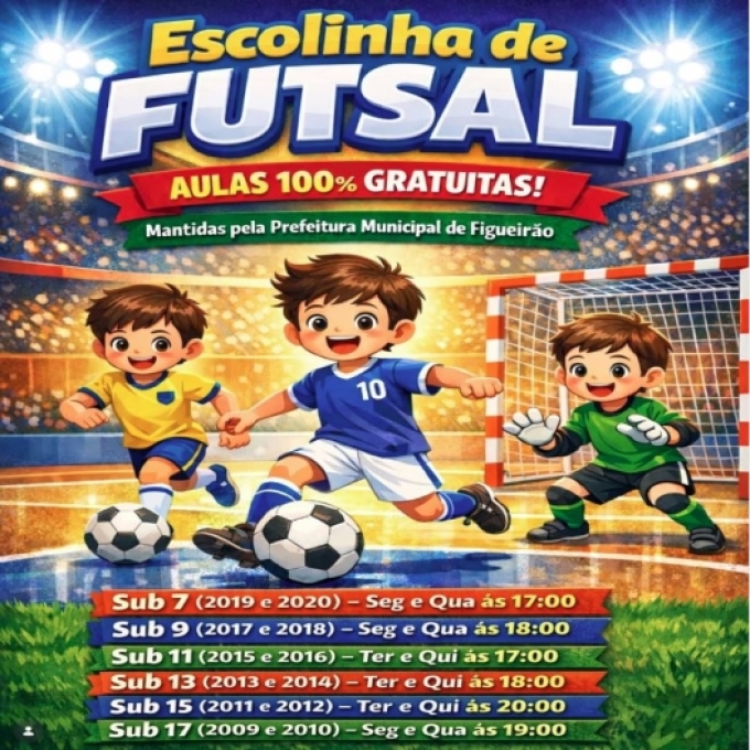 Prefeitura de Figueirão oferece escolinha de futsal gratuita para crianças