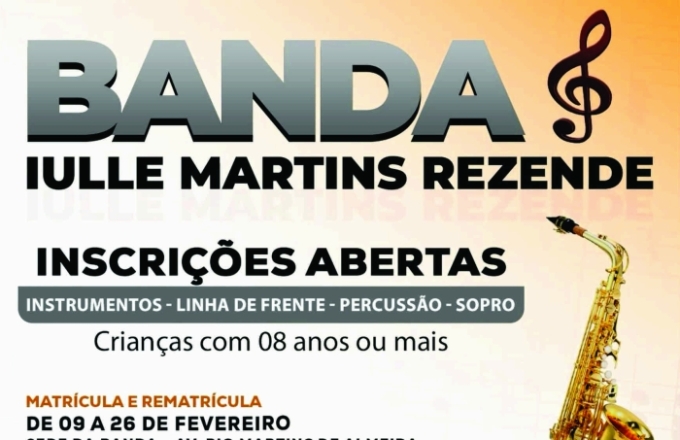 Inscrições para a Banda Iulle Martins Rezende continuam abertas em Alcinópolis