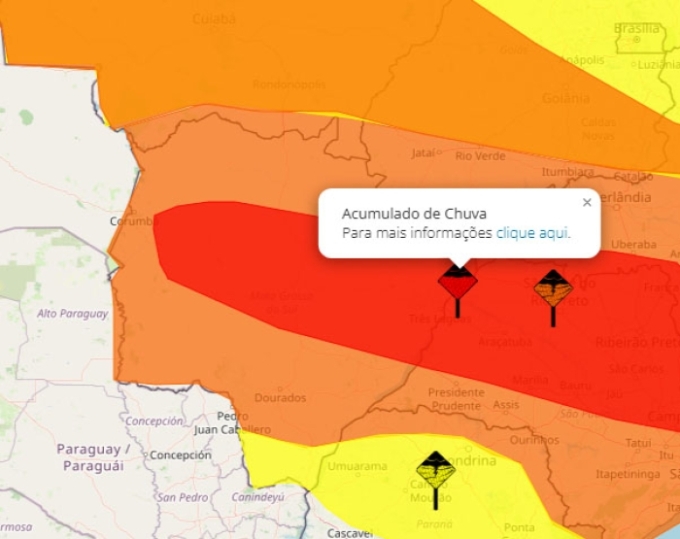 MS entra em alerta vermelho para grandes acumulados de chuva