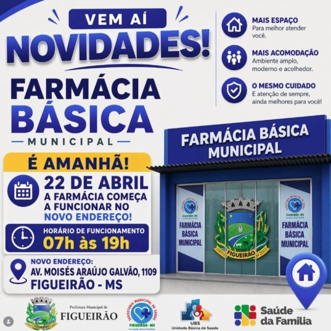 Farmácia Básica de Figueirão passa a atender em novo endereço a partir desta quarta-feira
