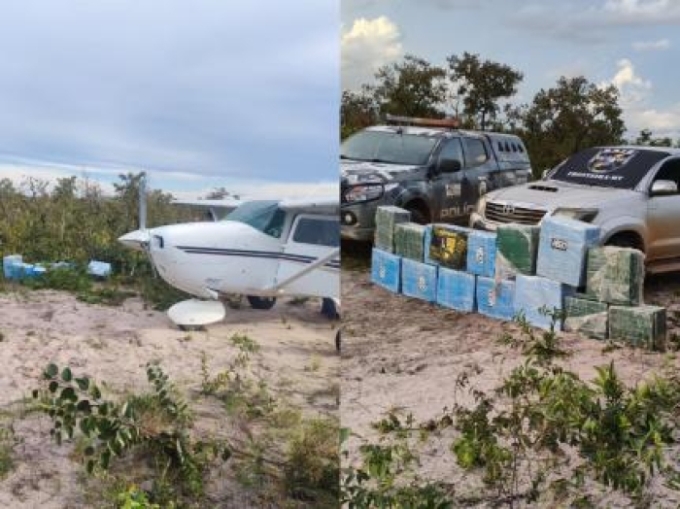 Forças de segurança apreendem avião e quase 500 kg de cocaína em MT