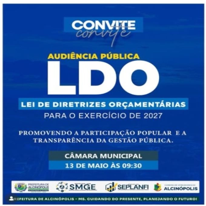 Audiência pública sobre a LDO 2027 convida população a participar do planejamento de Alcinópolis