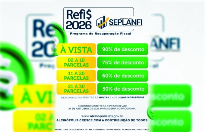 Prefeitura de Alcinópolis Lança Refis 2026 com Descontos de até 90%