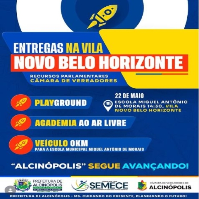 Alcinópolis entrega playground, academia ao ar livre e veículo 0km na Vila Novo Belo Horizonte
