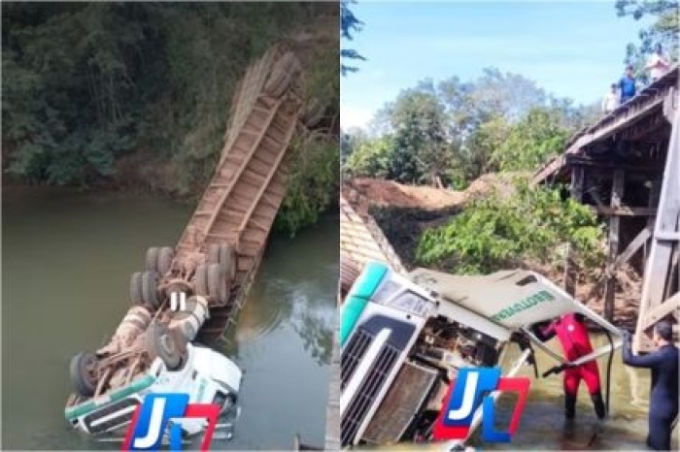 Motorista morre após caminhão com gado cair de ponte em MT