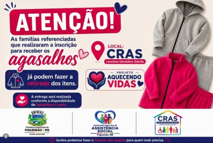 Famílias já podem retirar agasalhos do Projeto Aquecendo Vidas em Figueirão