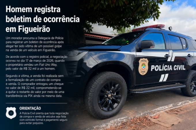 Homem registra boletim após vender veículo e não receber pagamento em Figueirão