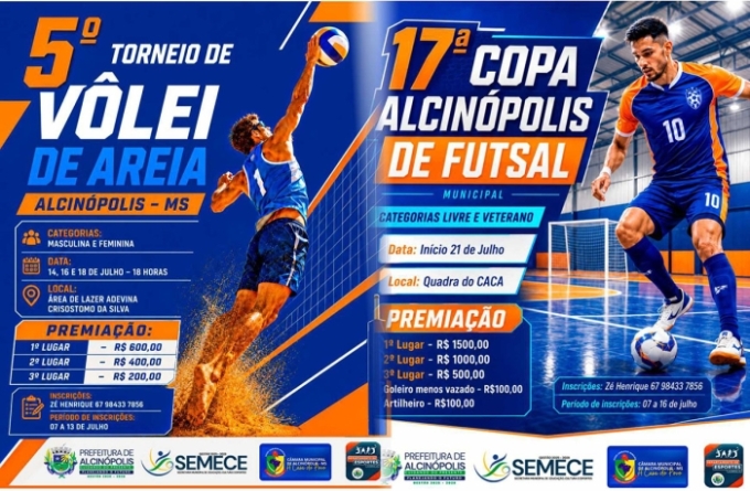 Alcinópolis abre inscrições para torneios de futsal e vôlei de areia com premiação em dinheiro