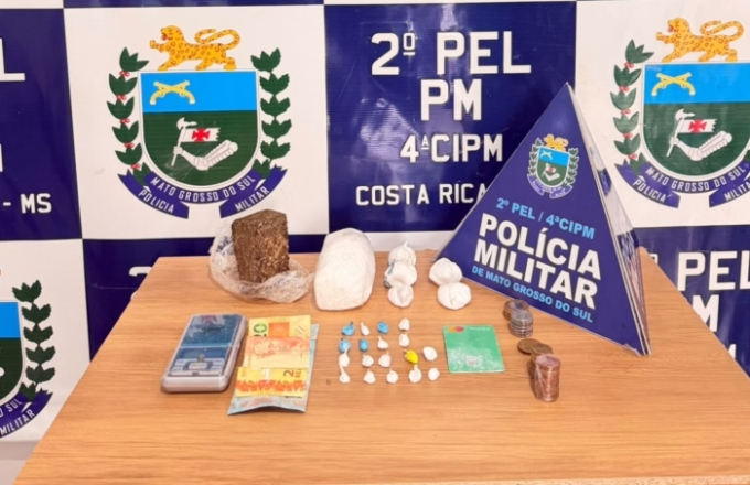 Polícia militar prende homem e apreende drogas e materiais relacionados ao tráfico em Costa Rica