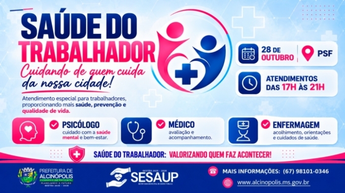 Alcinópolis promove ação especial de saúde para trabalhadores no dia 28 de outubro