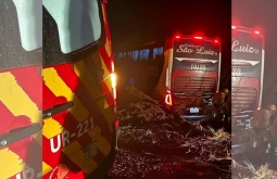 Ônibus com 39 passageiros sai da pista e cai em barranco na BR060, em Jata