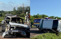 Acidente na BR-163 deixa dois feridos; veículo pega fogo e outro tomba