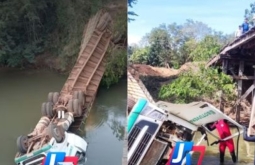 Motorista morre após caminhão com gado cair de ponte em MT