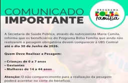 Beneficiários do Bolsa Família têm até 30 de junho para realizar pesagem obrigatória em Alcinó